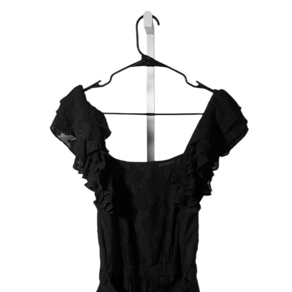 Cleobella Women's Dress Black Floral Tiered Short Sleeve Belted Fit Flare Mini S - Picture 6 of 8